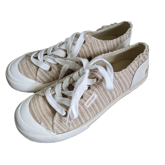 Rocket Dog Shoes - Rocket Dog Natural Tan Stripe Lace Sneaker Women's Size 8.5